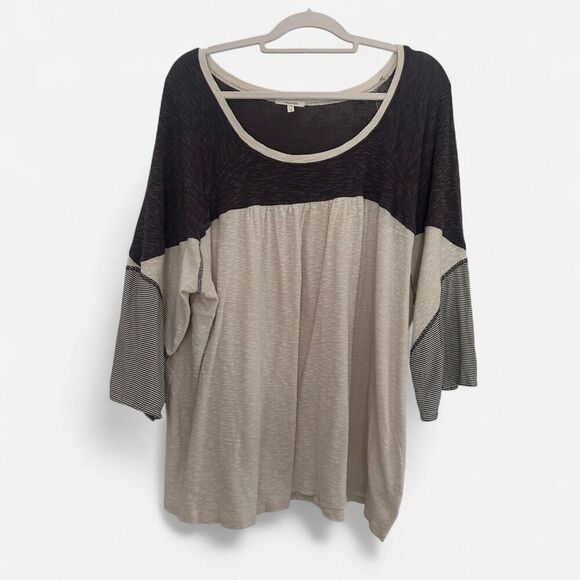 Maurices Navy Cream Striped Patchwork Ruffle Babydoll Tunic Boho Indie 3X - Picture 3 of 5